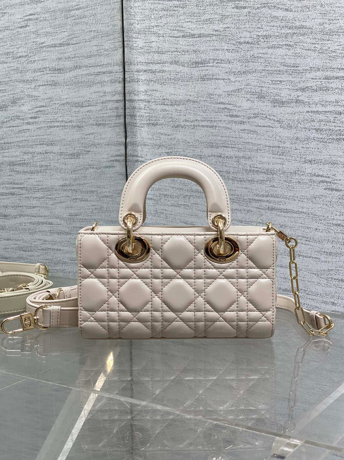 Dior 25S Micro Lady D-Joy 19 in Beige Calfskin Gold Hardwre Bag