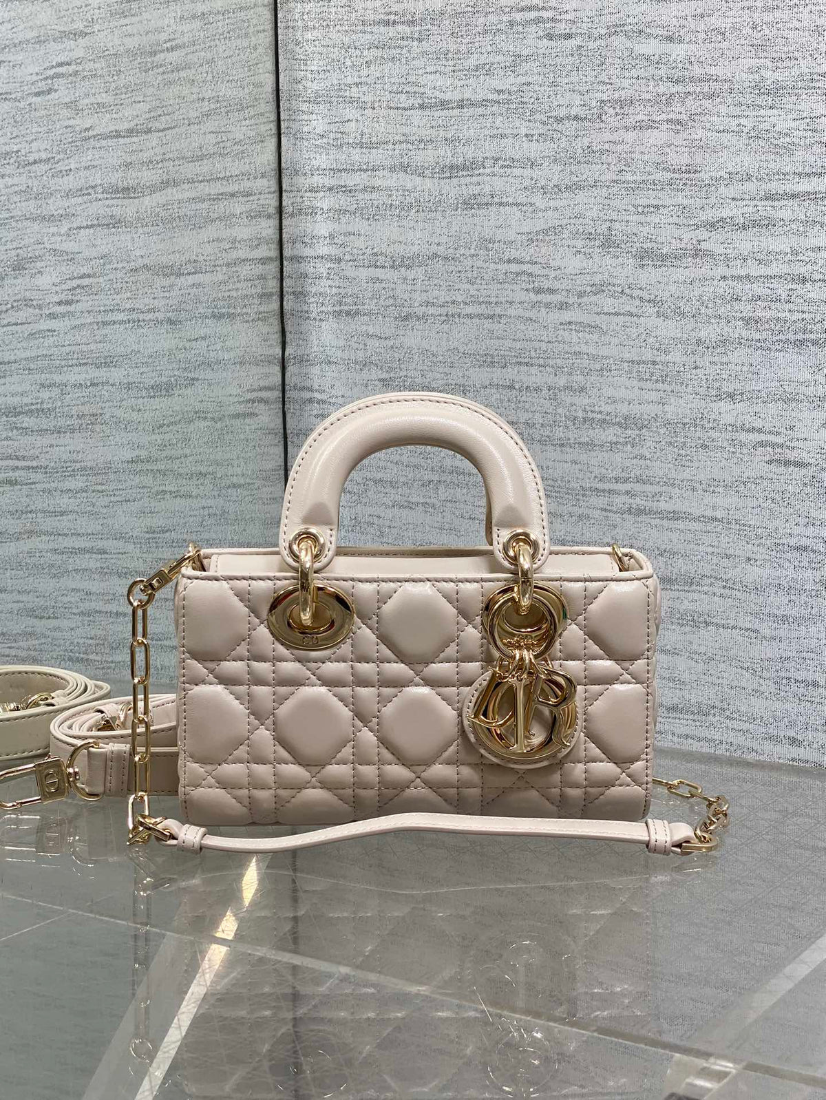 Dior 25S Micro Lady D-Joy 19 in Beige Calfskin Gold Hardwre Bag