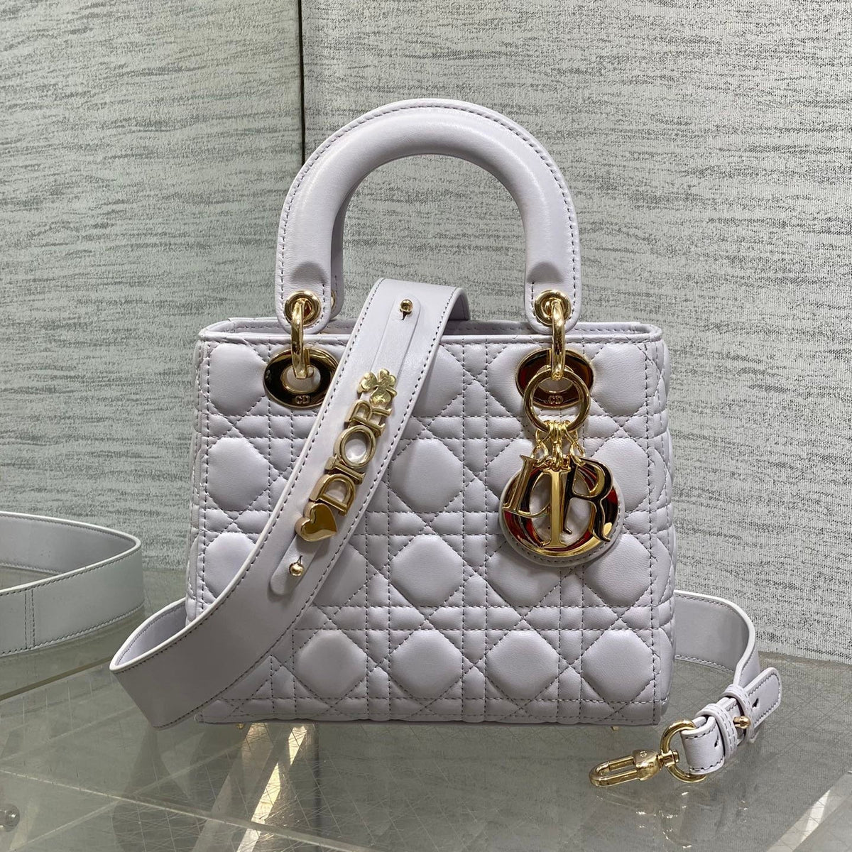 Dior 25S Lady Bag 20 in Lilac Cannage Calfskin Gold Hardwre