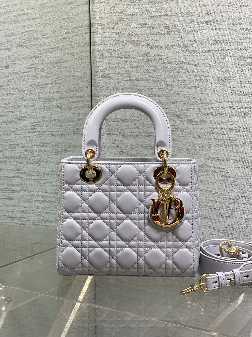 Dior 25S Lady Bag 20 in Lilac Cannage Calfskin Gold Hardwre