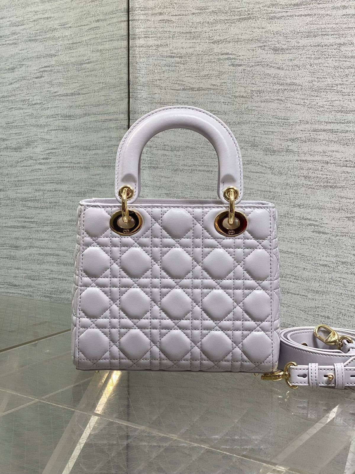 Dior 25S Lady Bag 20 in Lilac Cannage Calfskin Gold Hardwre