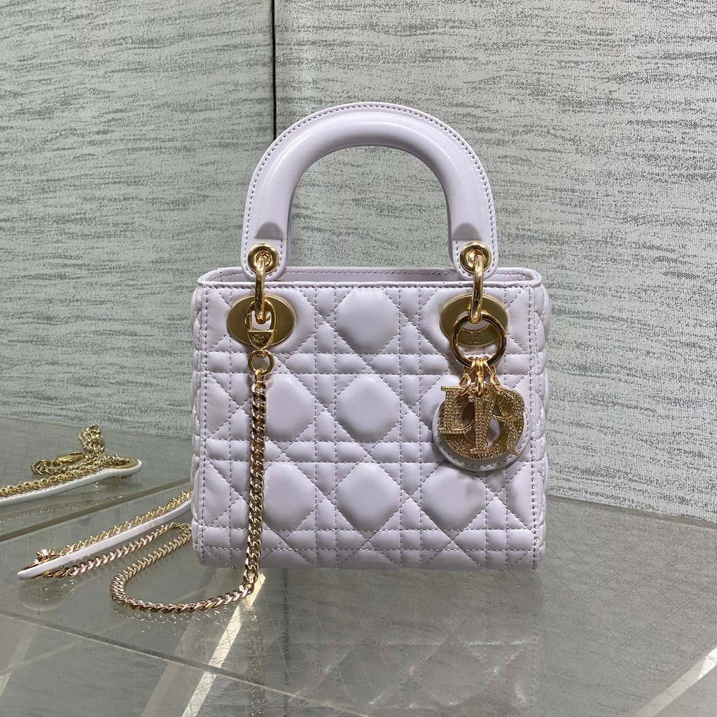 Dior 25S Mini Lady Bag 17 in Lilac Calfskin Charm Crystal Embellishments