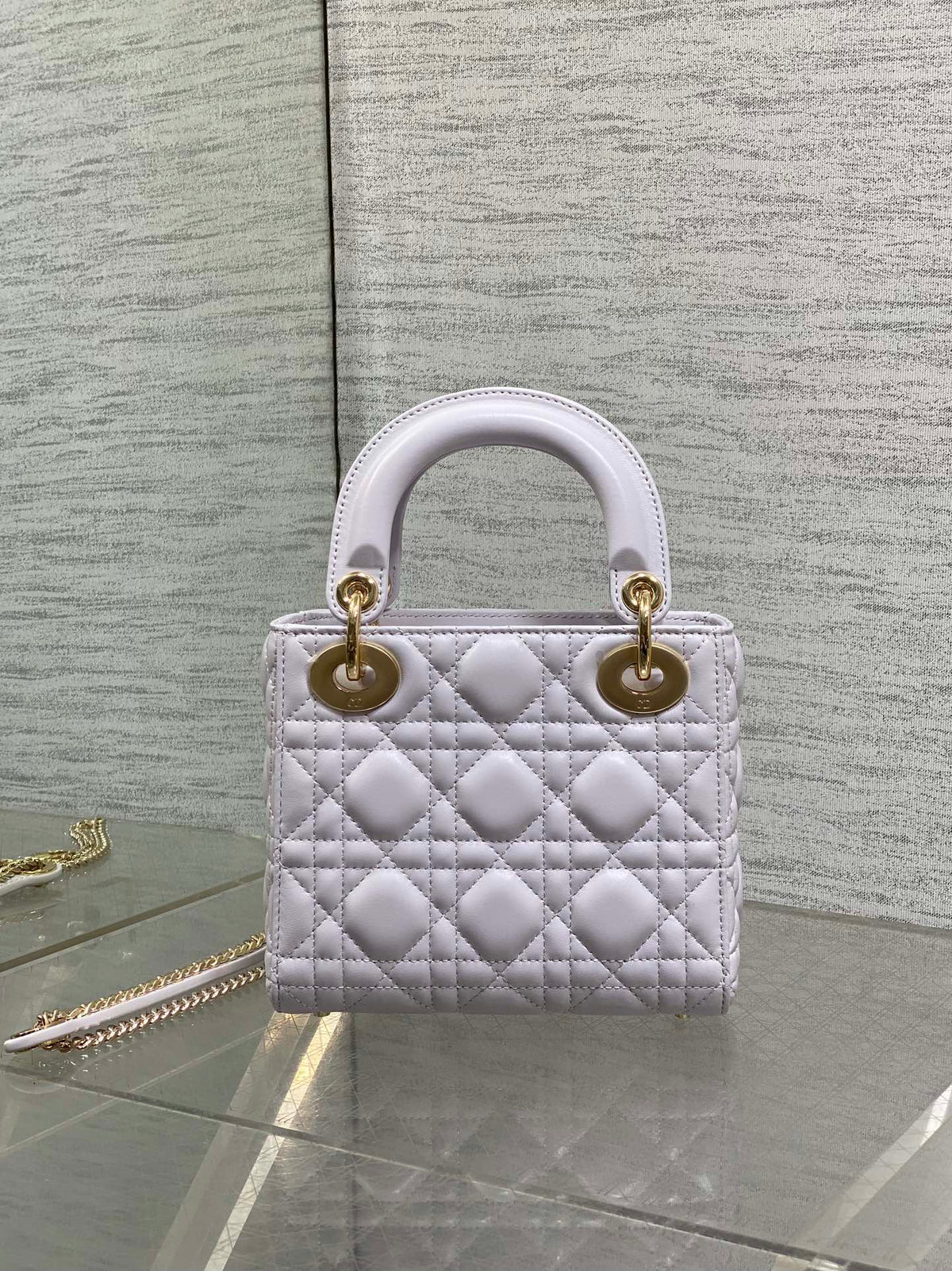 Dior 25S Mini Lady Bag 17 in Lilac Calfskin Charm Crystal Embellishments