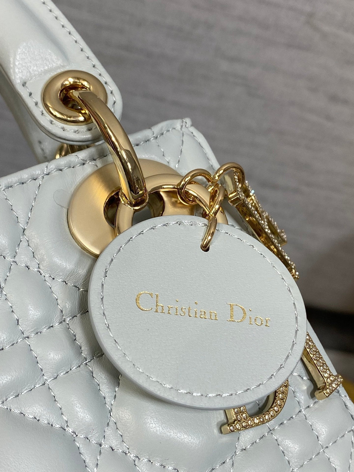 Dior 25S Mini Lady Bag 17 in Light Blue Calfskin Charm Crystal Embellishments