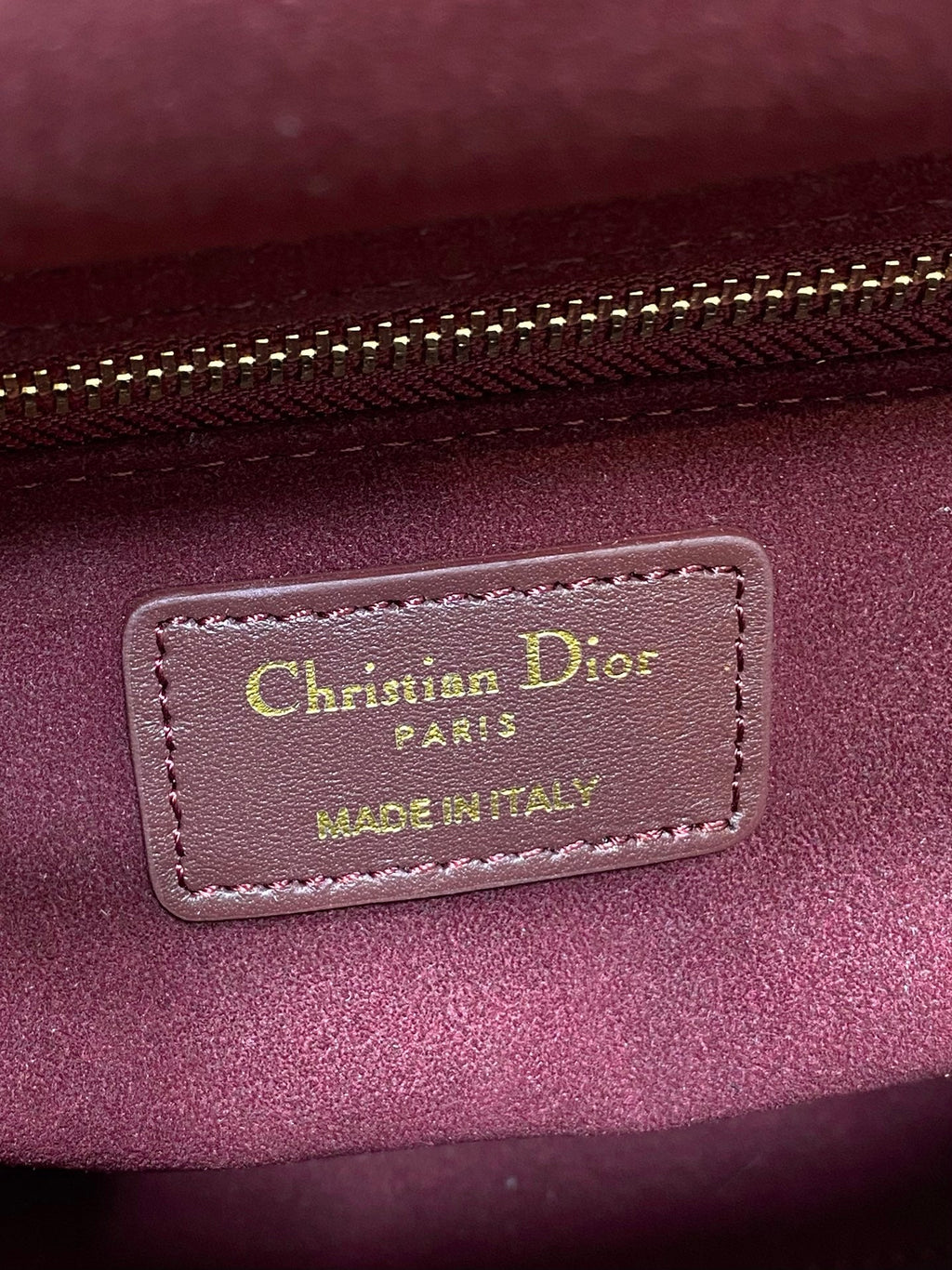 Dior 25S Medium Lady Bag 24 in Burgundy Calfskin Gold Hardwre