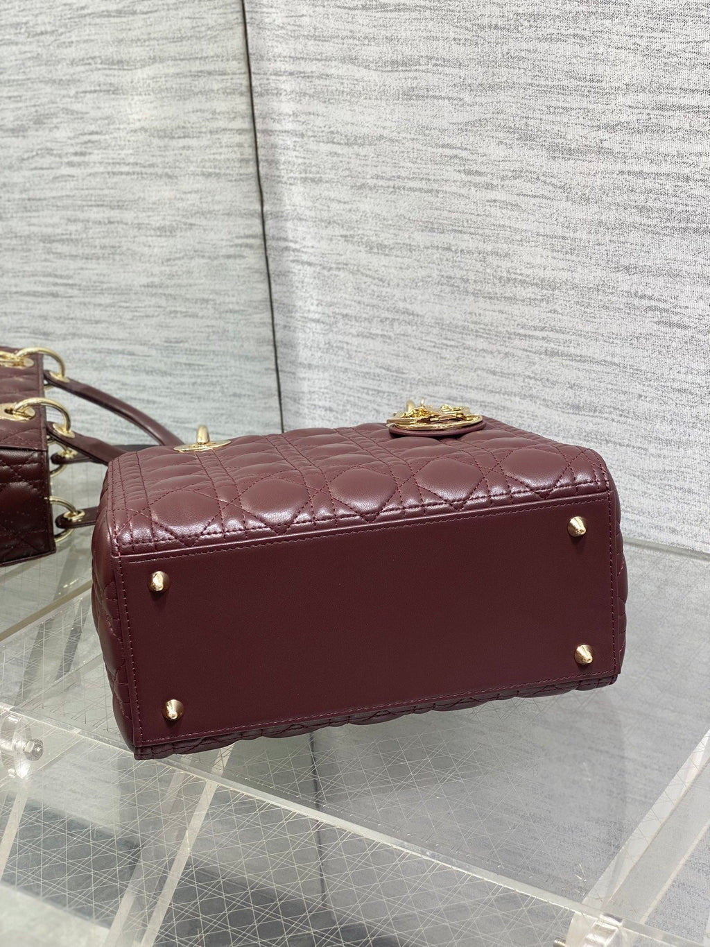 Dior 25S Medium Lady Bag 24 in Burgundy Calfskin Gold Hardwre