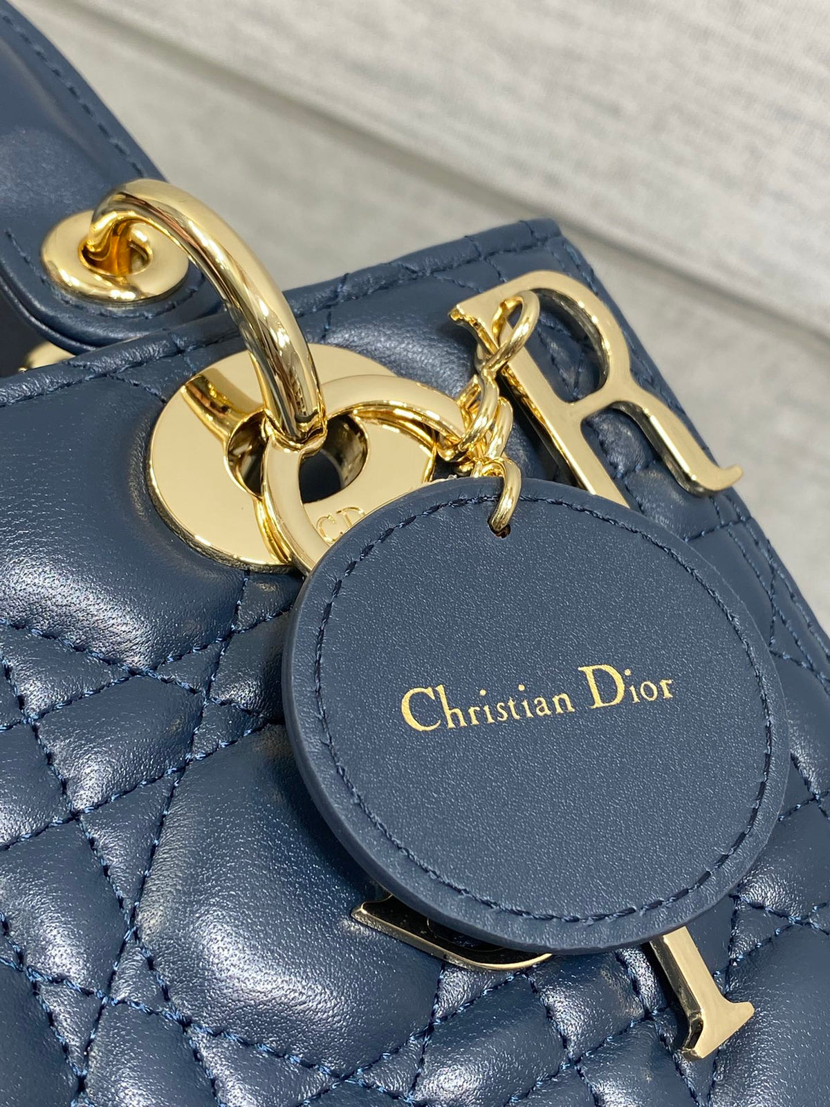 Dior 25S Medium Lady Bag 24 in Deep Ocean Blue Calfskin Gold Hardware