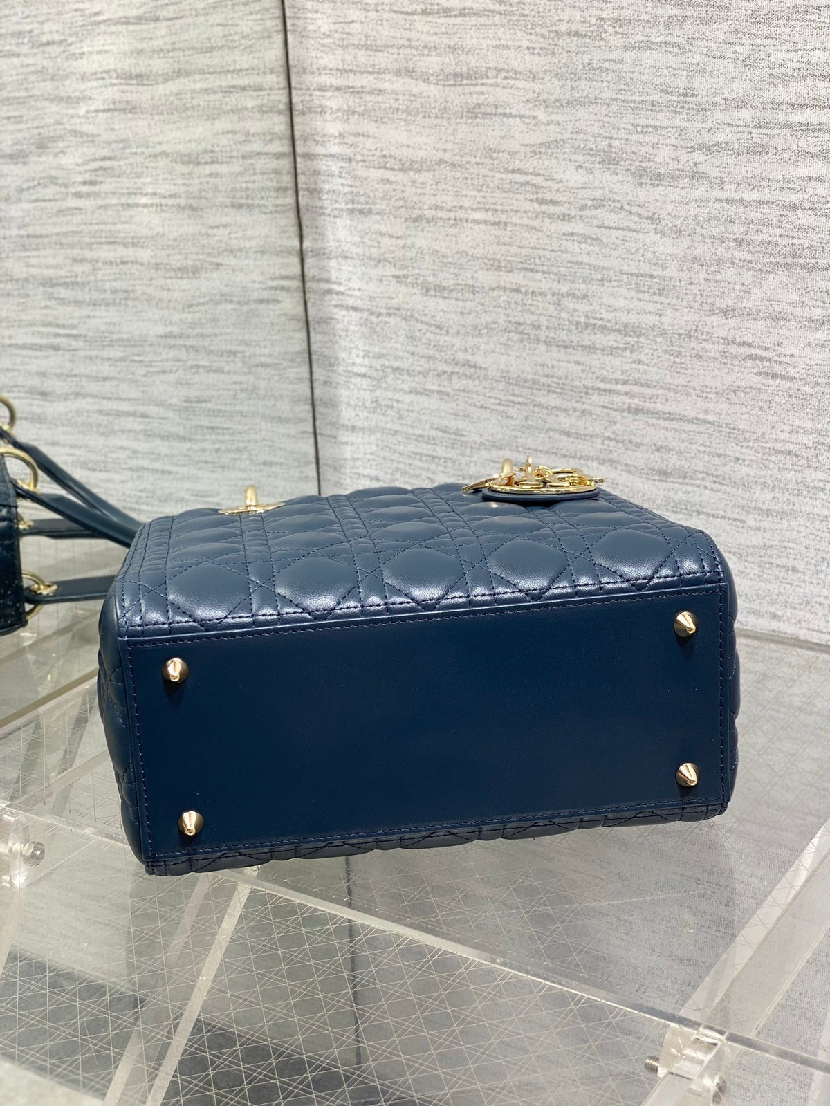 Dior 25S Medium Lady Bag 24 in Deep Ocean Blue Calfskin Gold Hardwre
