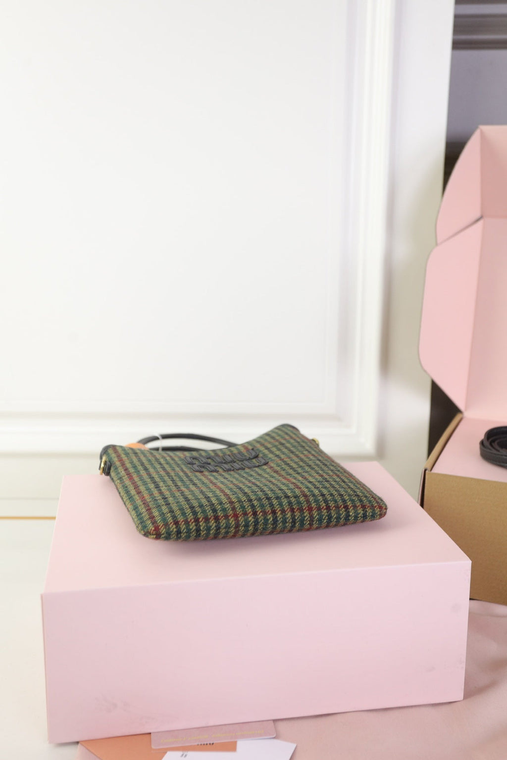 Ivy Mini Tote Bag 20 in Colorful Tartan and Black Leather Trim