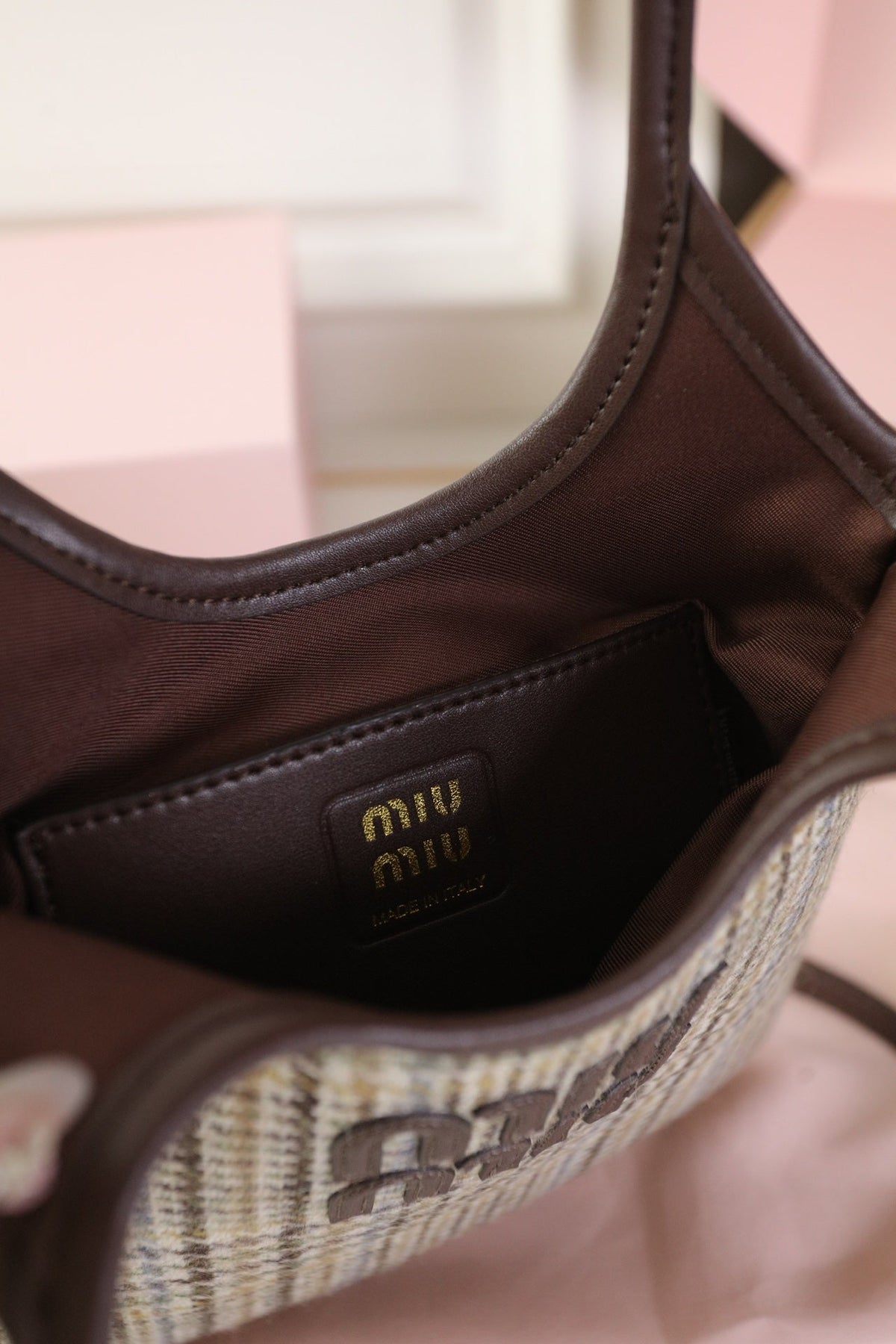 Ivy Mini Tote Bag 20 in Colorful Tartan and Brown Leather Trim