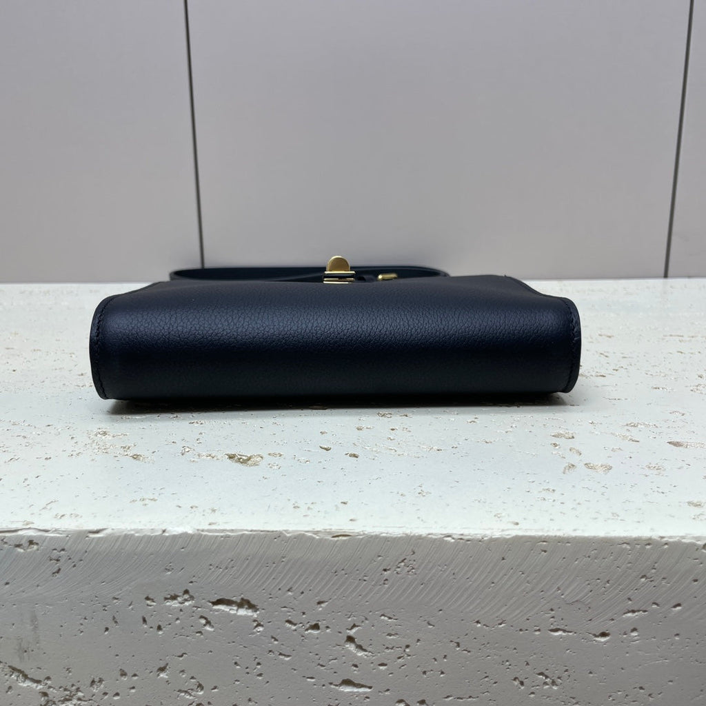 Celine 16 Strap Pochette 18 in Black Supple Calfskin Gold Hardware Bag