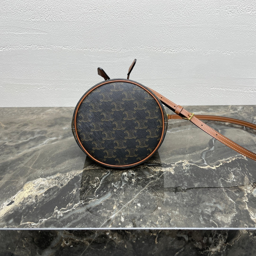 Celine Clara Bag 19 in Black Triomphe Canvas and Brown Calfskin Trim