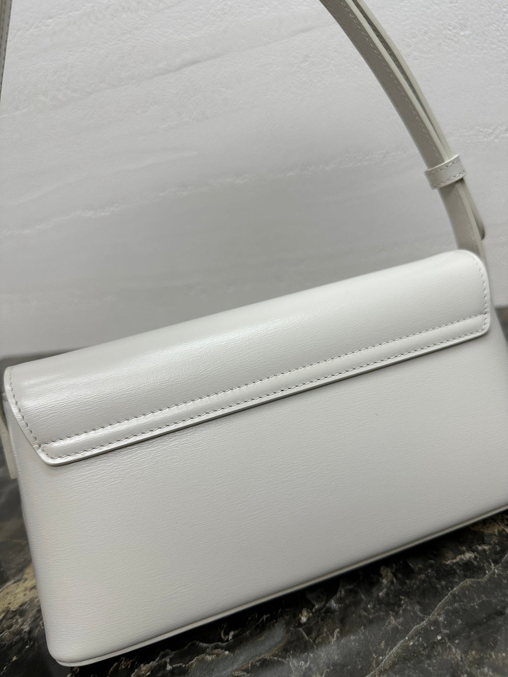 Celine 25S Triomphe Bag 24 in White Shiny Calfskin