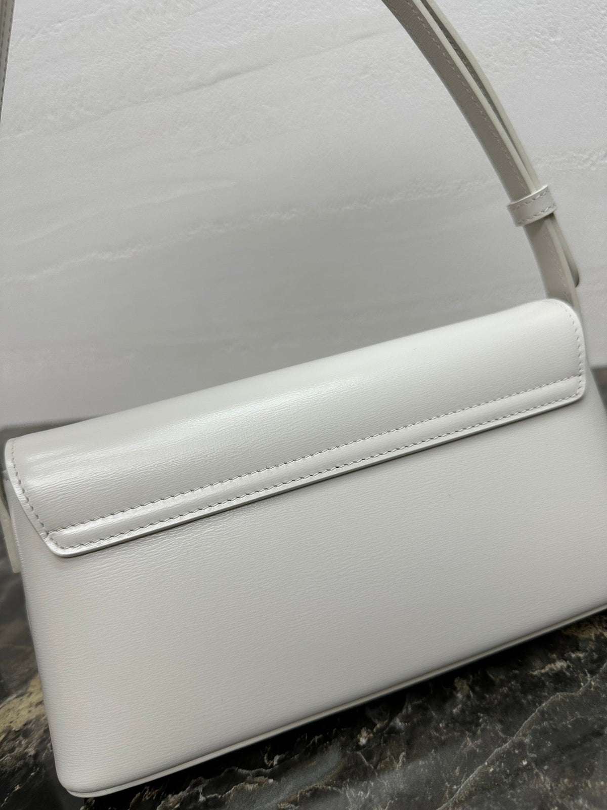 Celine 25S Triomphe Bag 24 in White Shiny Calfskin