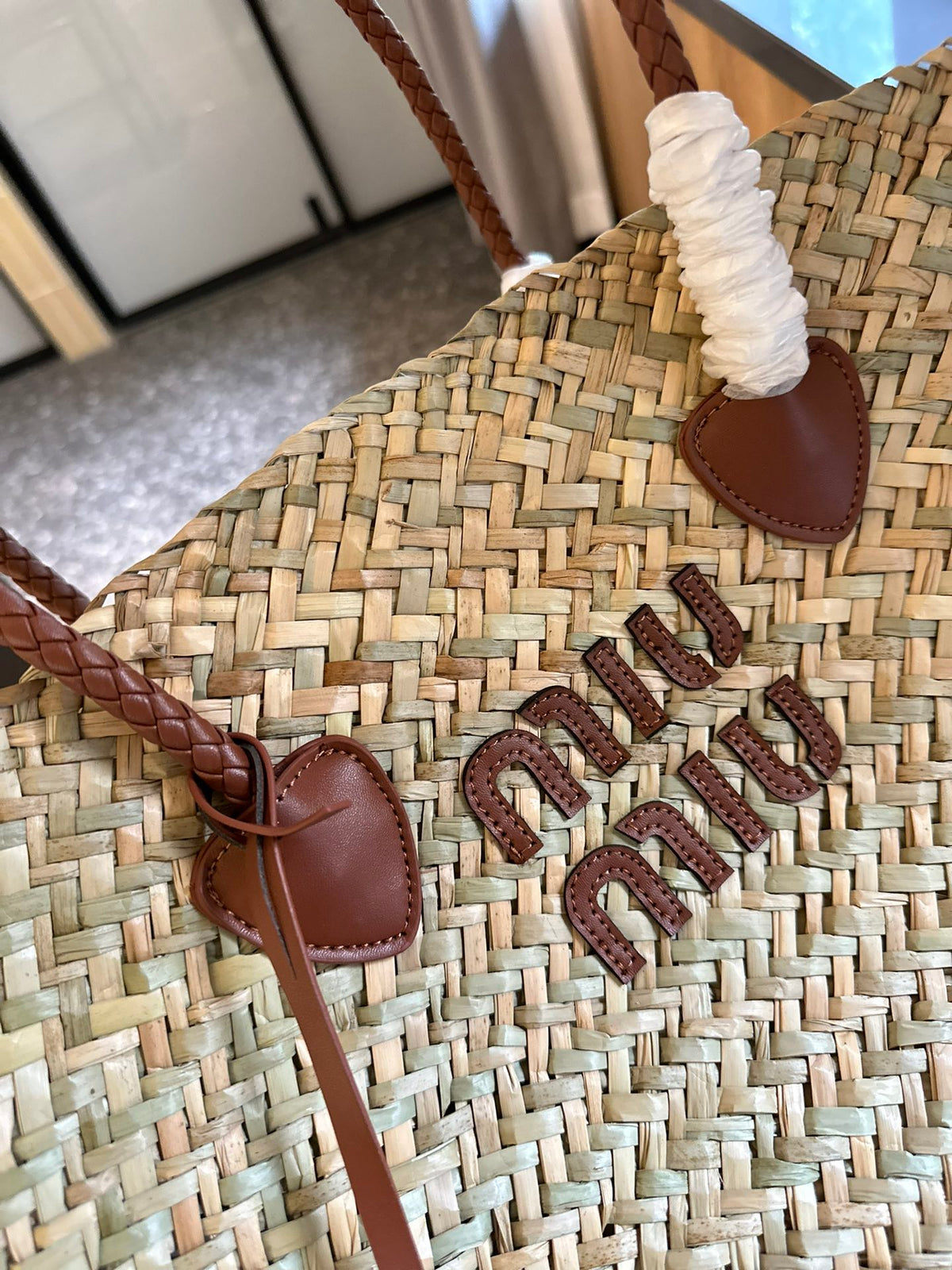 Basket 28 Bag in Beige Straw Woven