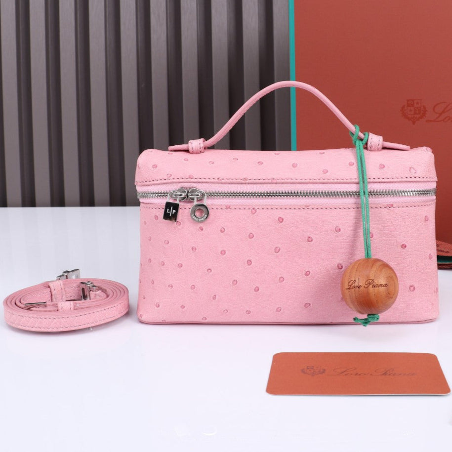 Loro Piana Extra Pocket L19 in Baby Pink Ostrich Leather Bag