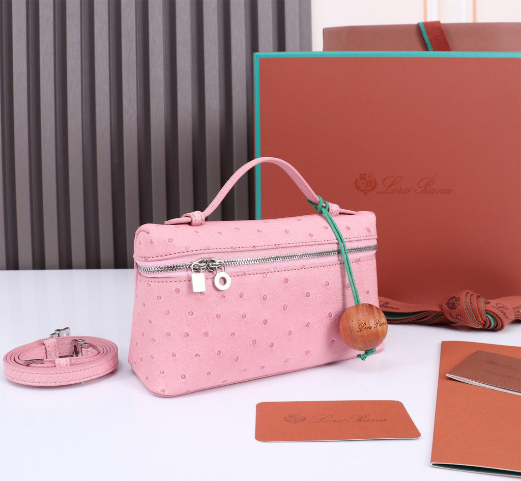 Loro Piana Extra Pocket L19 in Baby Pink Ostrich Leather Bag