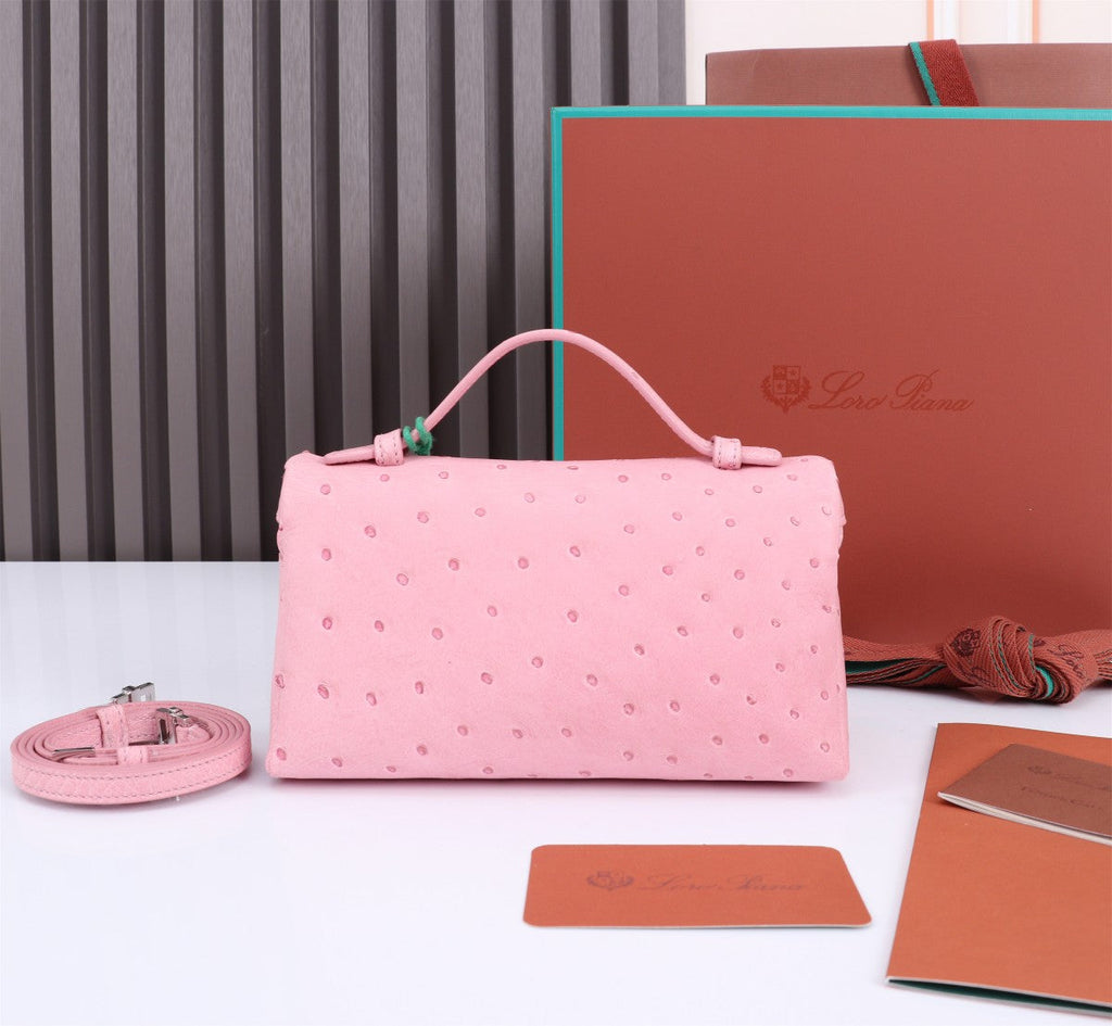 Loro Piana Extra Pocket L19 in Baby Pink Ostrich Leather Bag