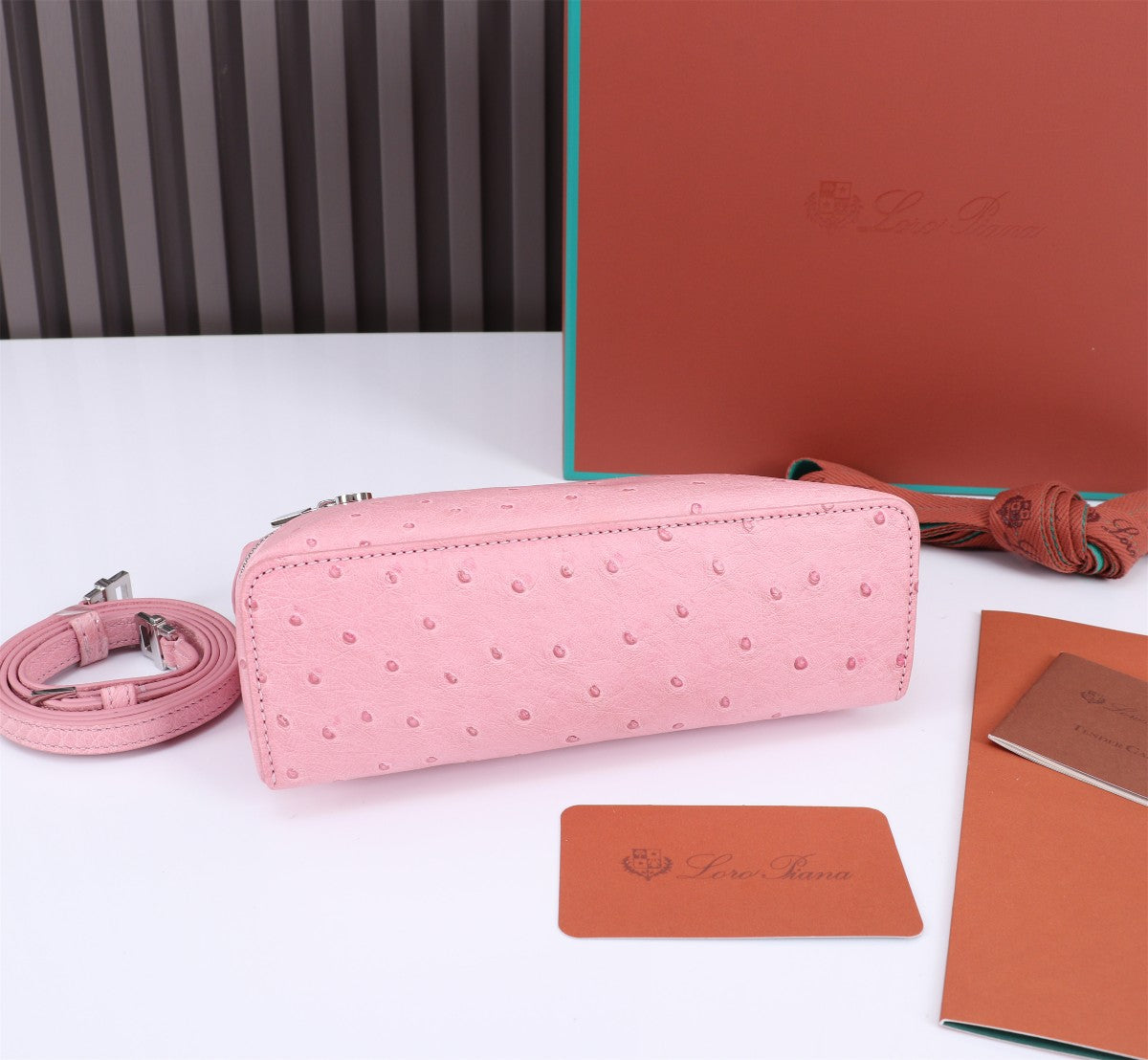 Loro Piana Extra Pocket L19 in Baby Pink Ostrich Leather Bag