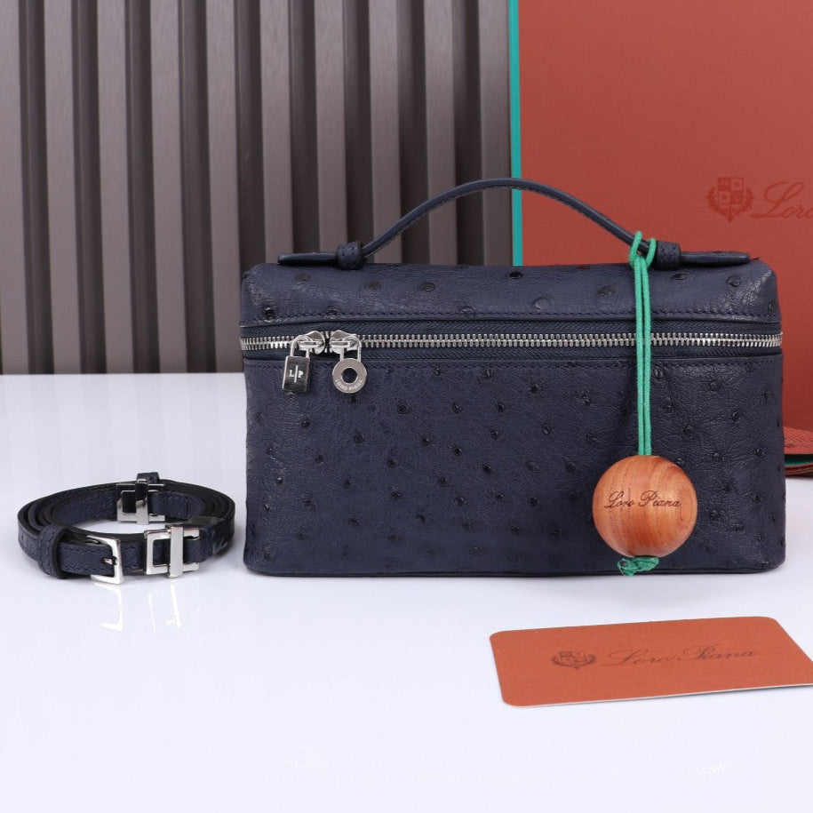 Loro Piana Extra Pocket L19 in Space Blue Ostrich Leather Bag