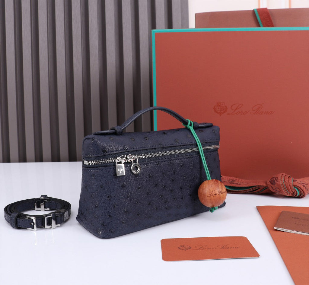 Loro Piana Extra Pocket L19 in Space Blue Ostrich Leather Bag