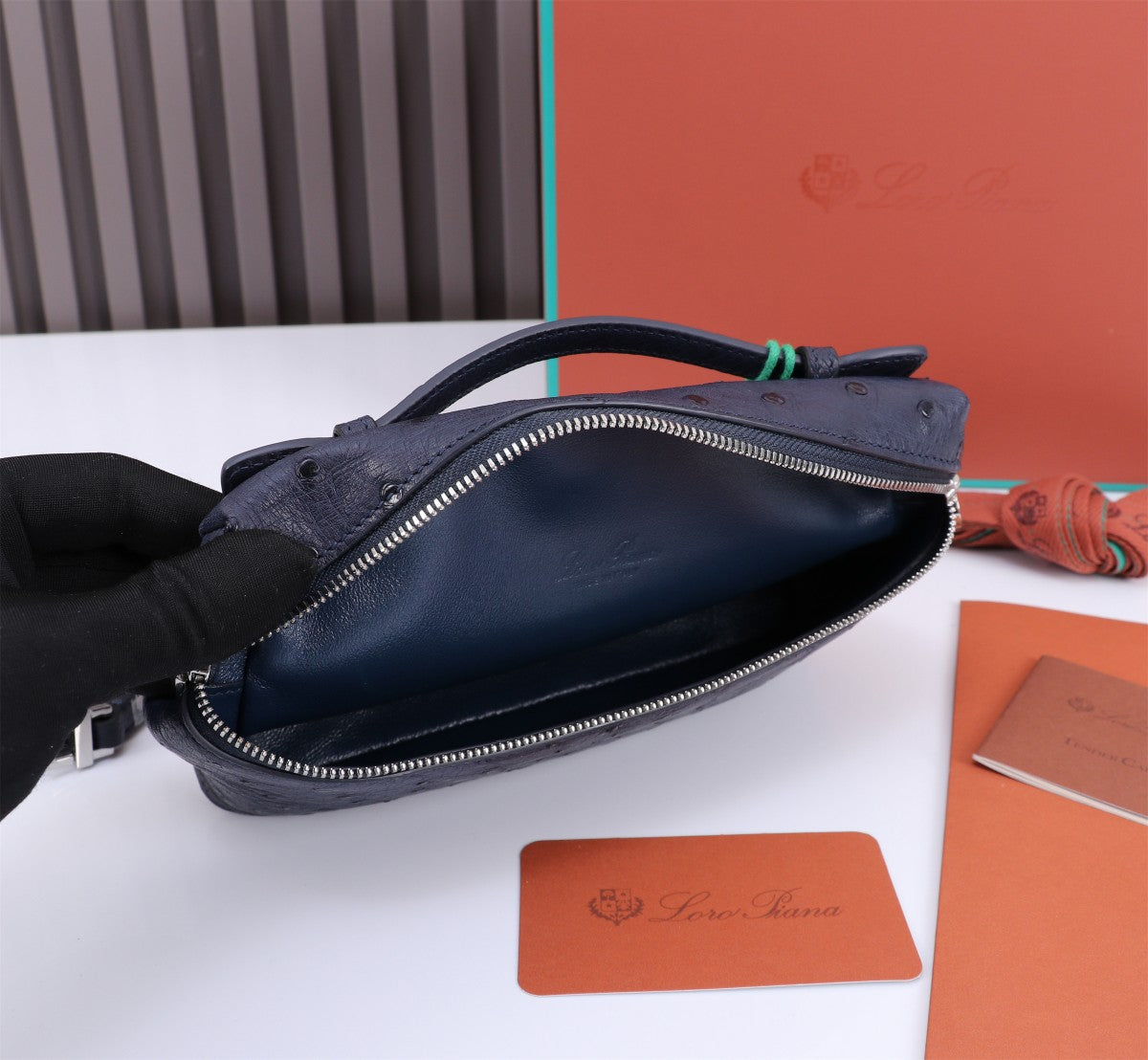 Loro Piana Extra Pocket L19 in Space Blue Ostrich Leather Bag