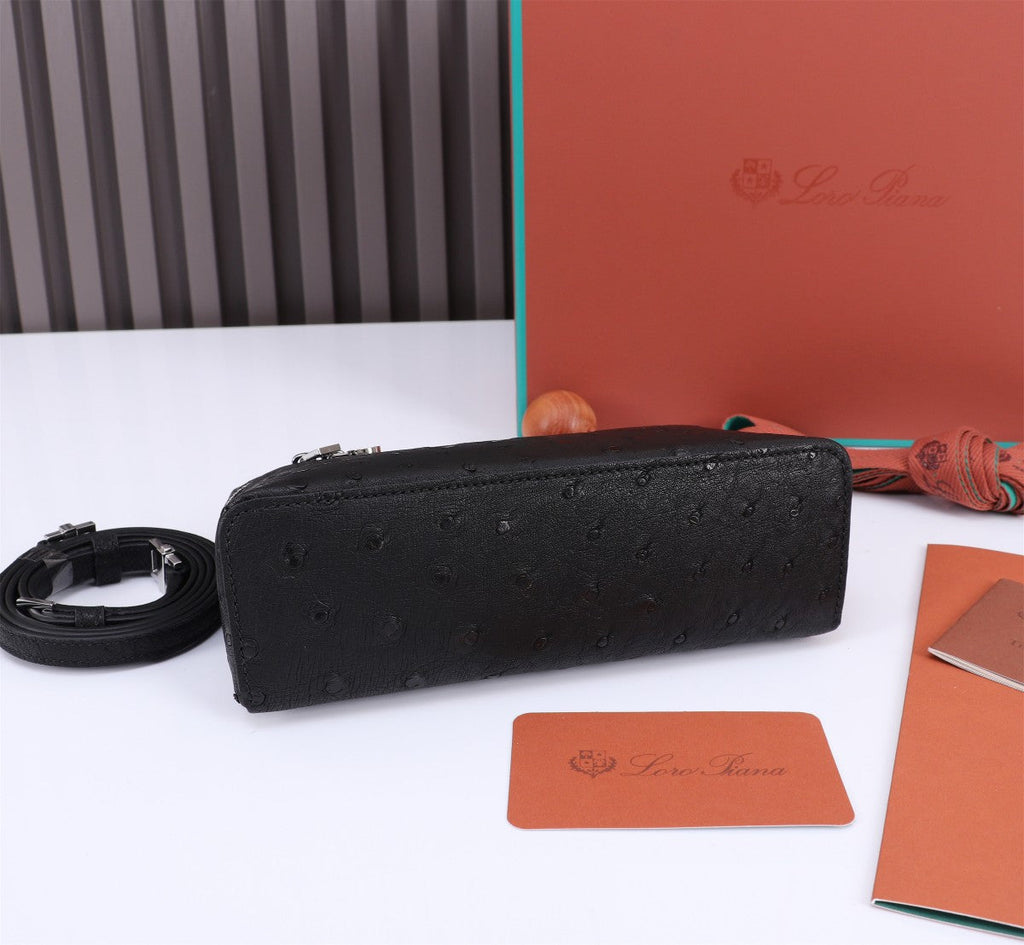 Loro Piana Extra Pocket L19 in Black Ostrich Leather Bag