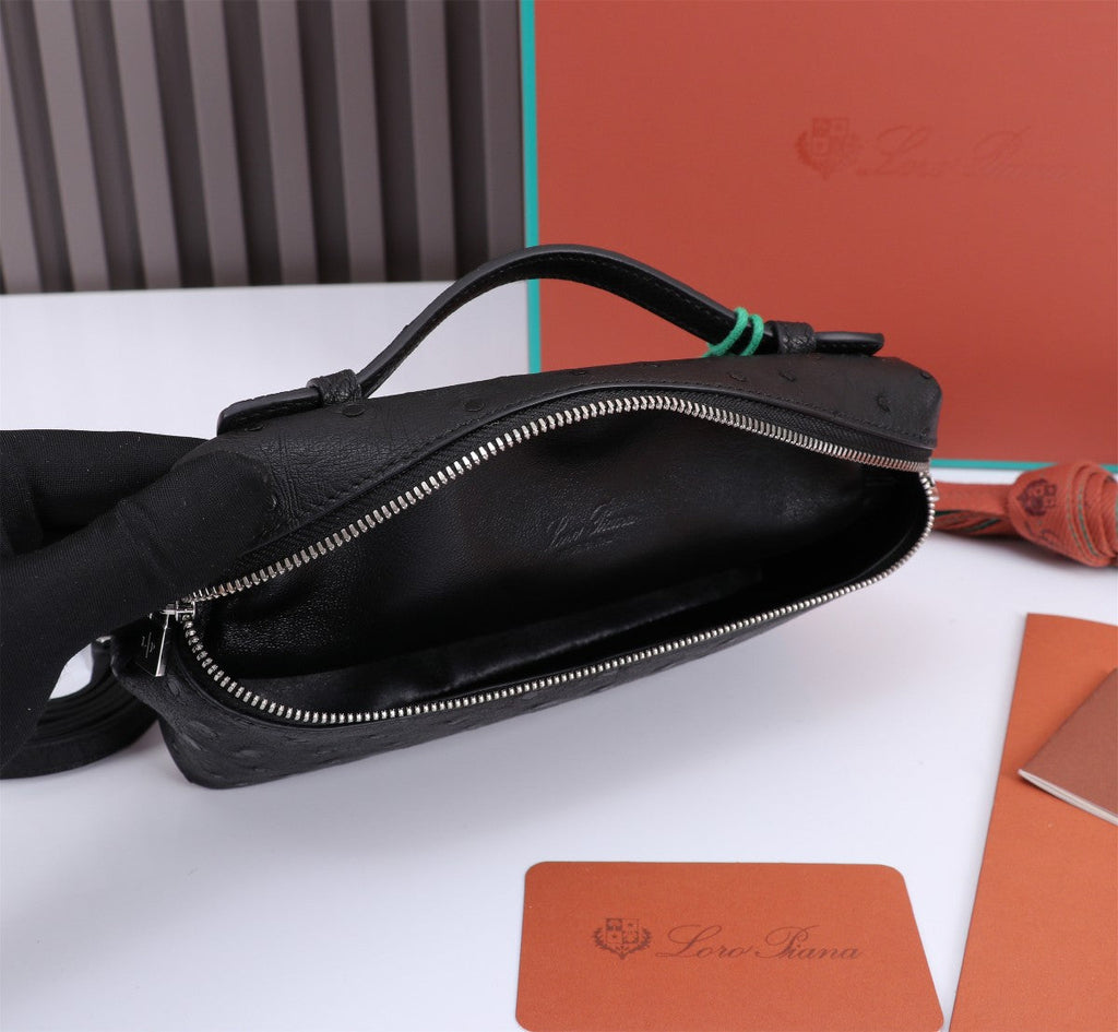 Loro Piana Extra Pocket L19 in Black Ostrich Leather Bag
