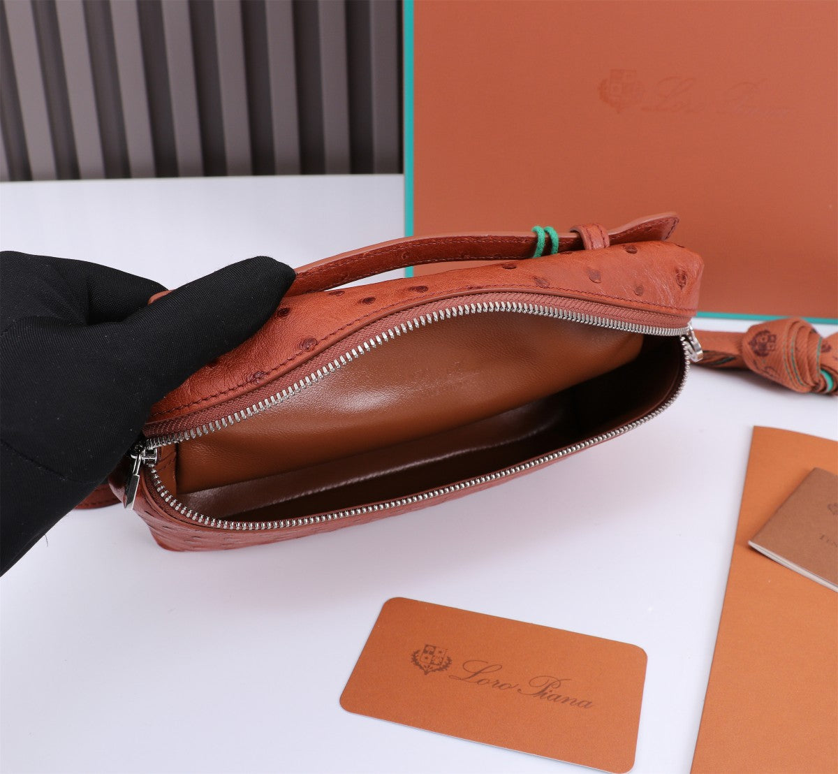 Loro Piana Extra Pocket L19 in Red Brown Ostrich Leather Bag