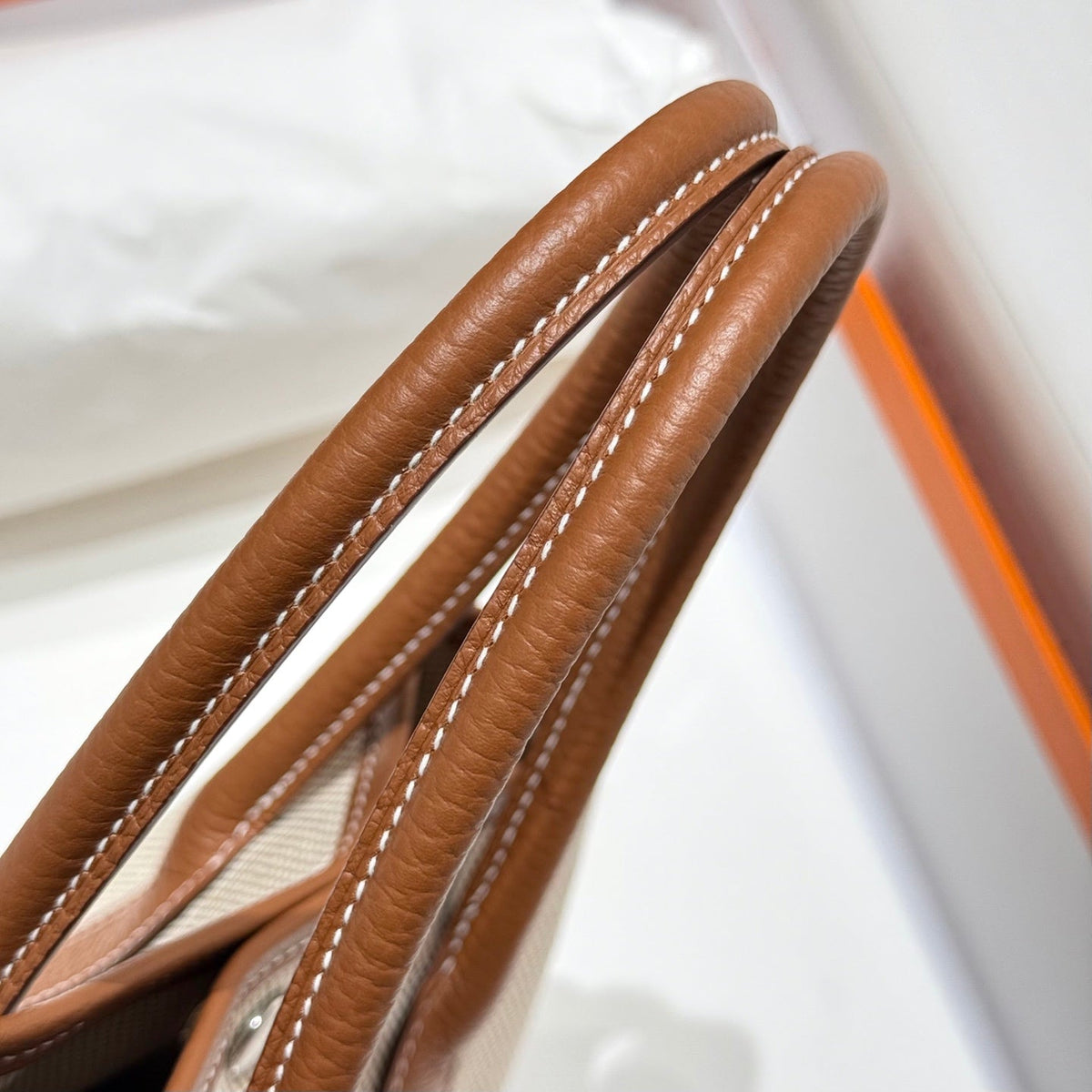 Hermes Garden Party 23cm in White Toilets Cotton Canvas and Brown Calfskin Bag