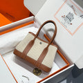 Hermes Garden Party 23cm in White Toilets Cotton Canvas and Brown Calfskin Bag