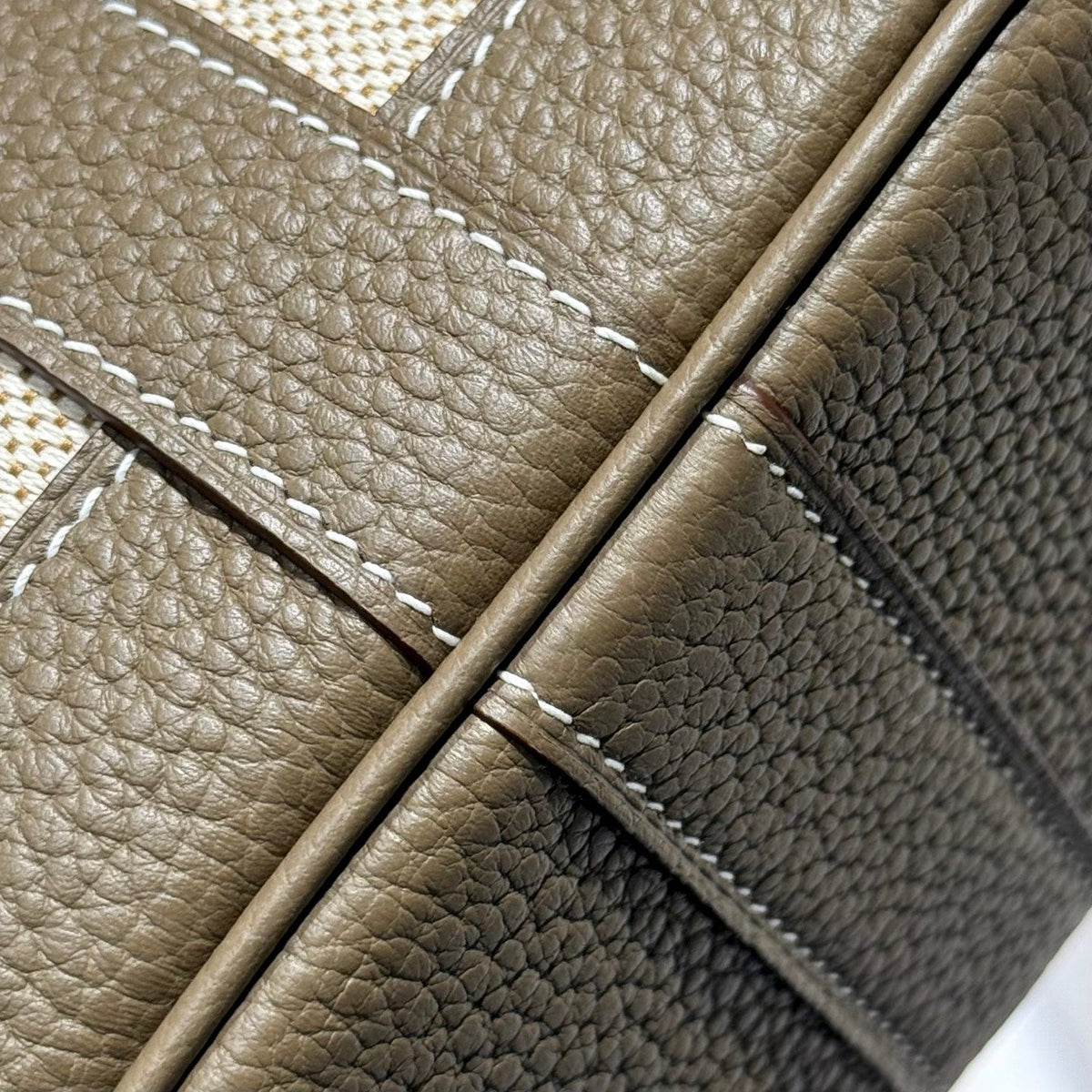 Hermes Garden Party 23cm in White Toilets Cotton Canvas and Taupe Calfskin Bag