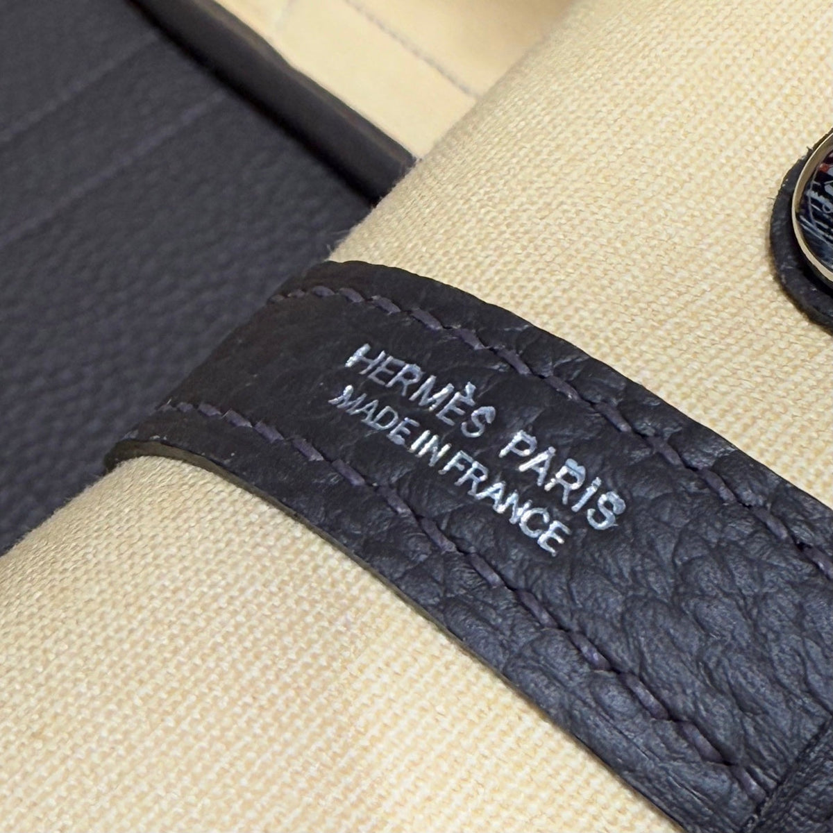 Hermes Garden Party 30cm in Dark Beige Toilets Cotton Canvas and Black Calfskin Bag