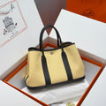 Hermes Garden Party 30cm in Dark Beige Toilets Cotton Canvas and Black Calfskin Bag