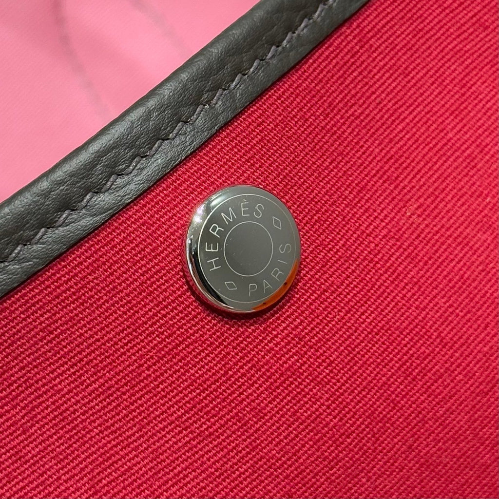 Hermes Garden Party 30cm in Red Toilets Cotton Canvas and Dark Brown Calfskin Pink On Side Other Bag
