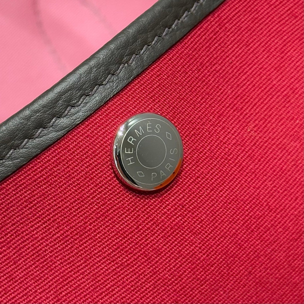 Hermes Garden Party 30cm in Red Toilets Cotton Canvas and Dark Brown Calfskin Pink On Side Other Bag