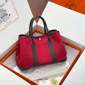 Hermes Garden Party 30cm in Red Toilets Cotton Canvas and Dark Brown Calfskin Pink On Side Other Bag