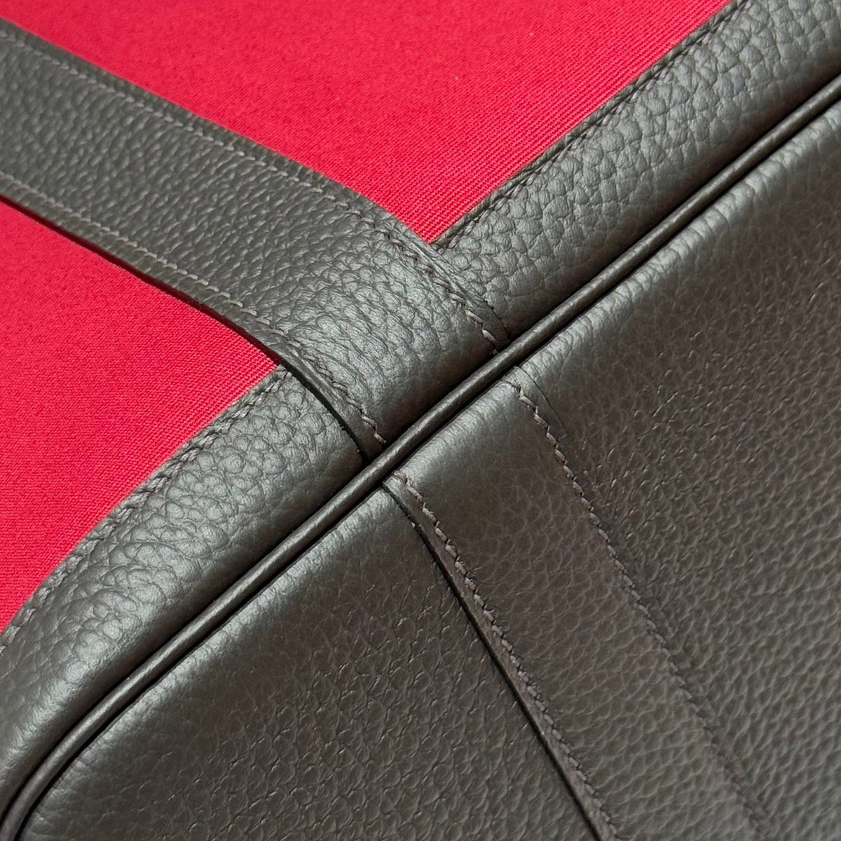 Hermes Garden Party 30cm in Red Toilets Cotton Canvas and Dark Brown Calfskin Pink On Side Other Bag