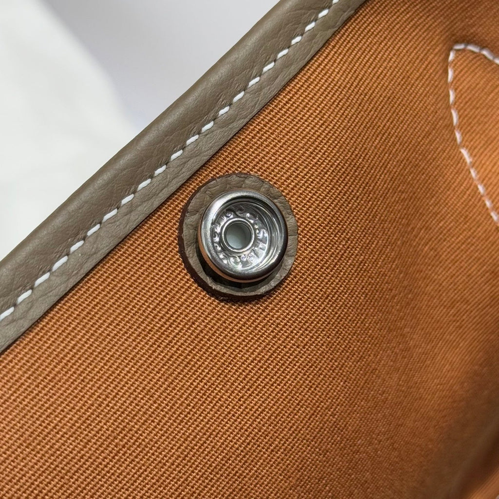Hermes Garden Party 30cm in Brown Toilets Cotton Canvas and Togo Etoupe Calfskin Bag