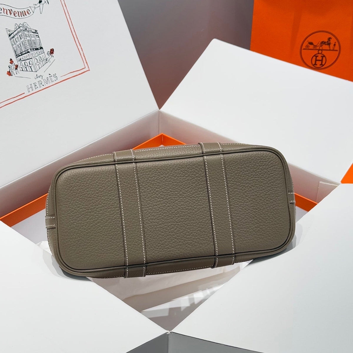 Hermes Garden Party 30cm in Brown Toilets Cotton Canvas and Togo Etoupe Calfskin Bag