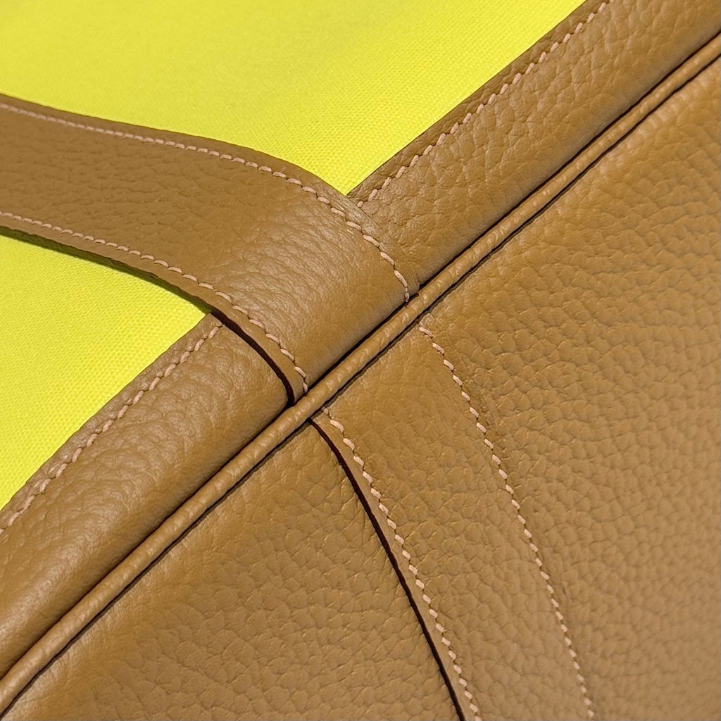 Hermes Garden Party 30cm in Yellow Toilets Cotton Canvas and Beige Marfa Calfskin Bag