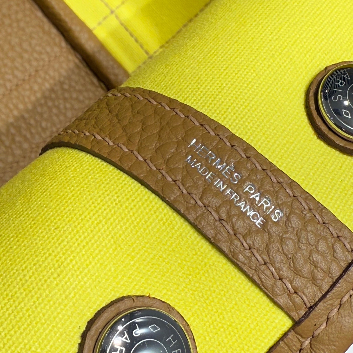 Hermes Garden Party 30cm in Yellow Toilets Cotton Canvas and Beige Marfa Calfskin Bag