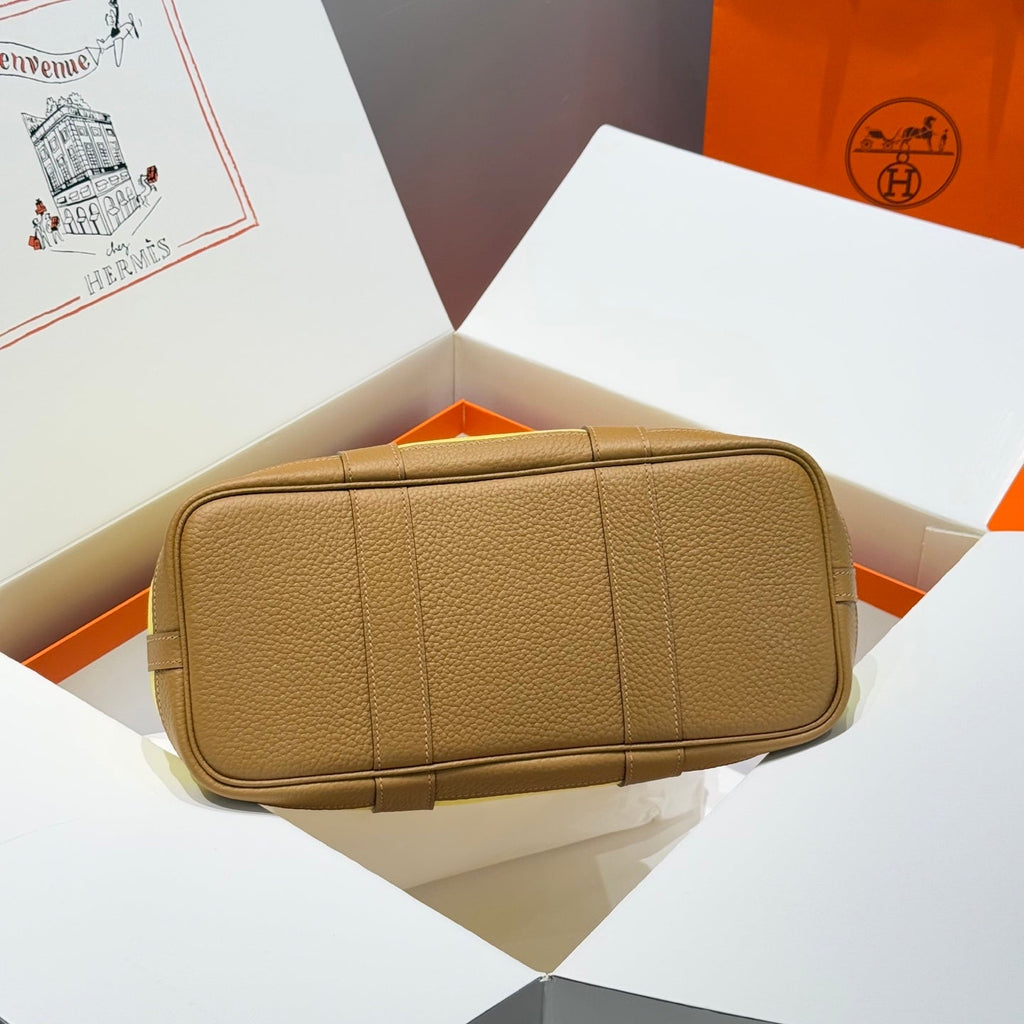 Hermes Garden Party 30cm in Yellow Toilets Cotton Canvas and Beige Marfa Calfskin Bag