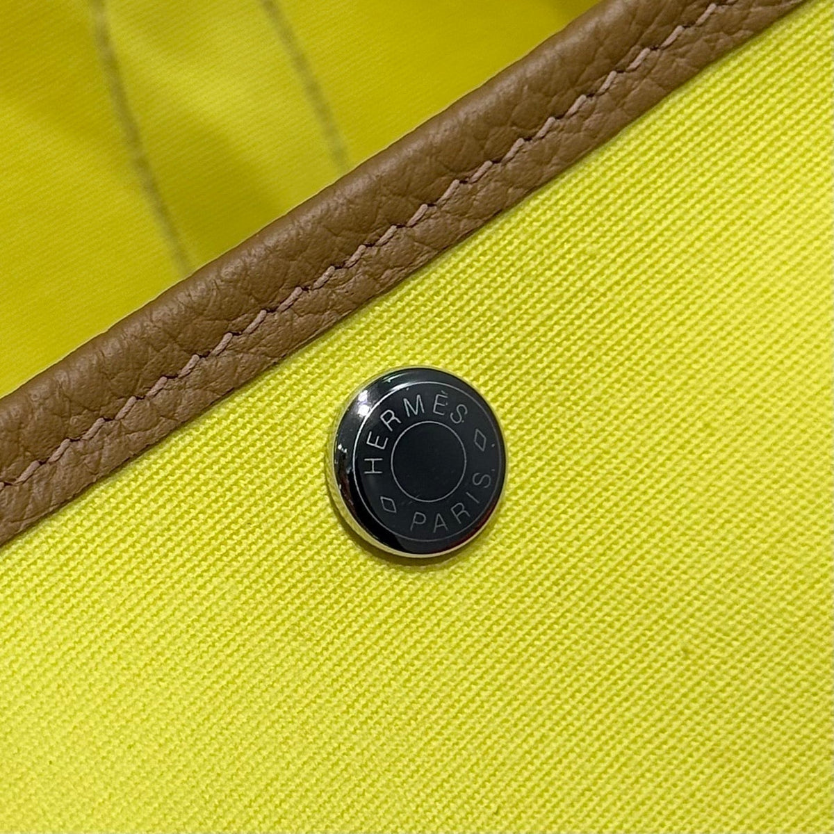Hermes Garden Party 30cm in Yellow Toilets Cotton Canvas and Beige Marfa Calfskin Bag