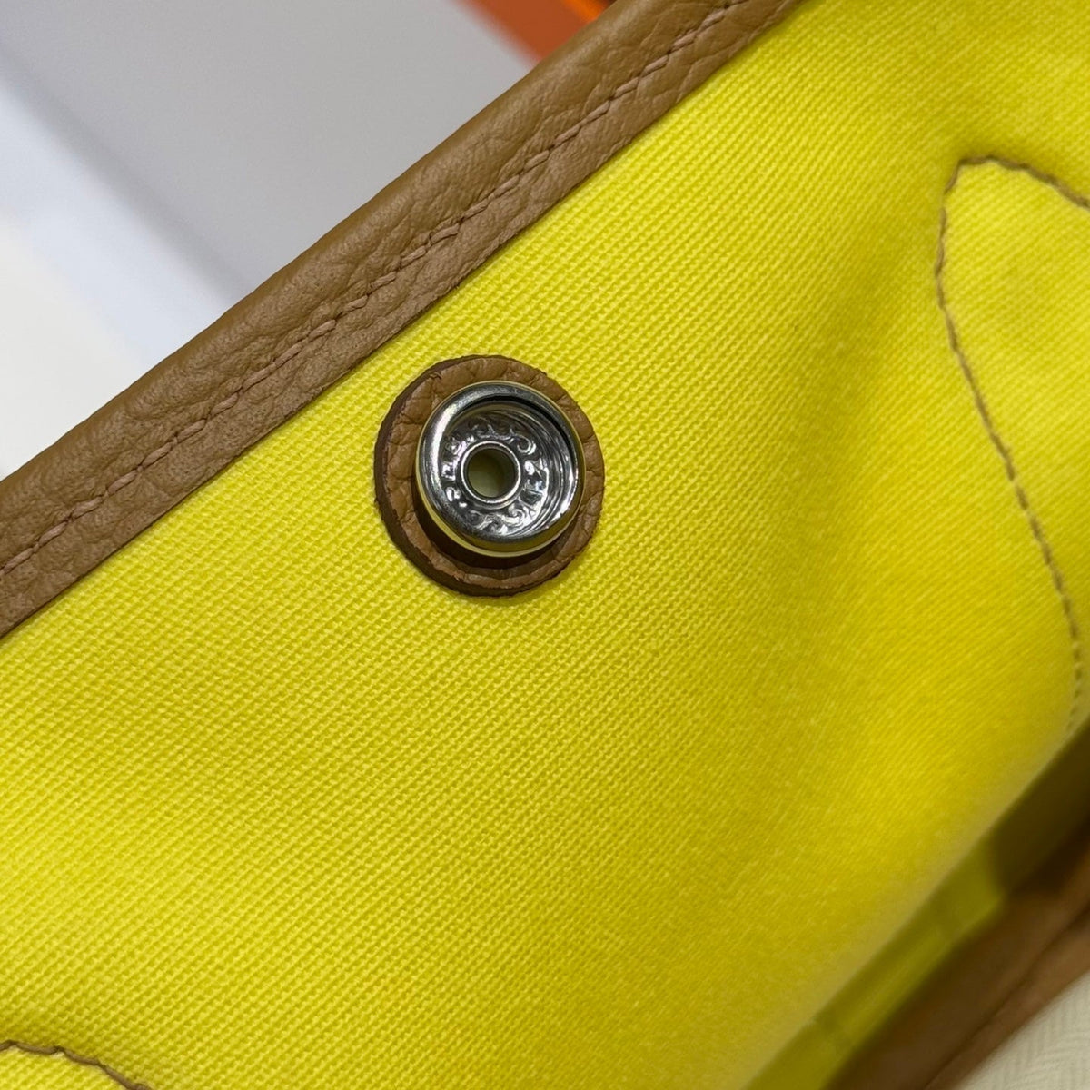 Hermes Garden Party 30cm in Yellow Toilets Cotton Canvas and Beige Marfa Calfskin Bag
