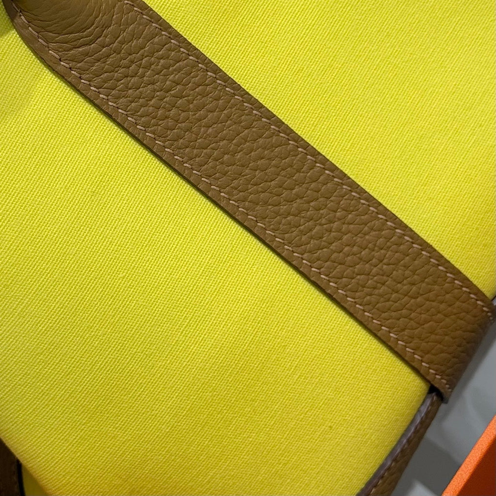 Hermes Garden Party 30cm in Yellow Toilets Cotton Canvas and Beige Marfa Calfskin Bag