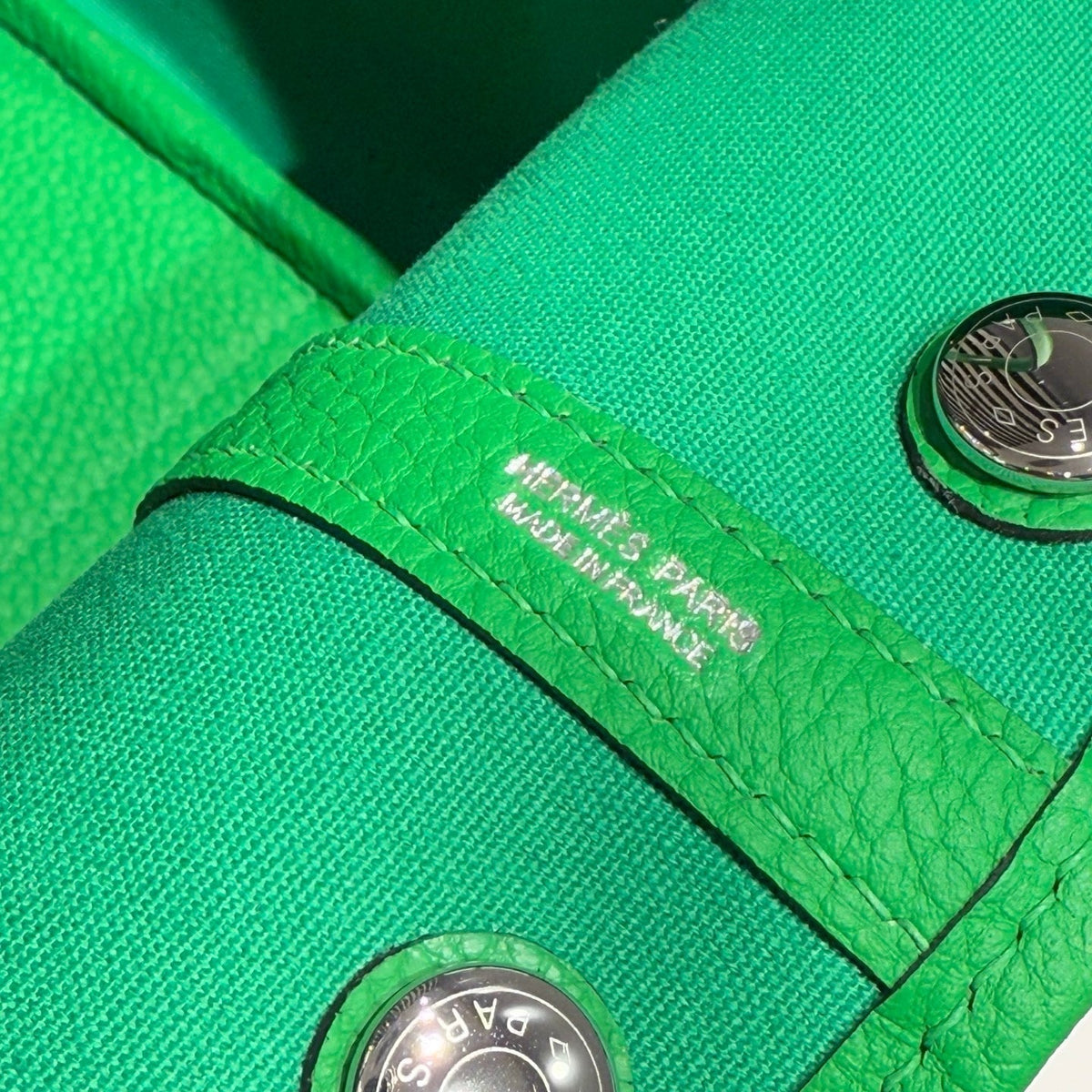 Hermes Garden Party 30cm in Cadmium Green Toilets Cotton Canvas and Green Calfskin Bag