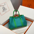 Hermes Garden Party 30cm in Cadmium Green Toilets Cotton Canvas and Green Calfskin Bag