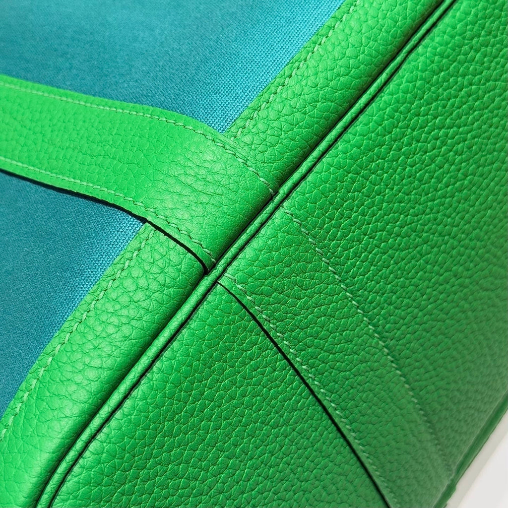 Hermes Garden Party 30cm in Cadmium Green Toilets Cotton Canvas and Green Calfskin Bag