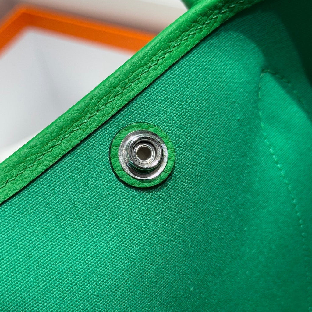 Hermes Garden Party 30cm in Cadmium Green Toilets Cotton Canvas and Green Calfskin Bag